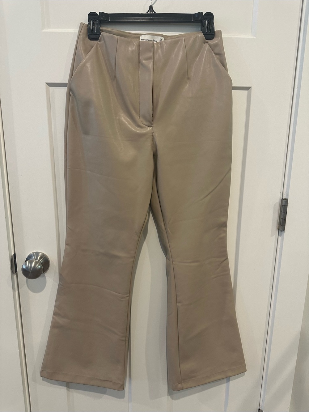 High-Rise Taupe Faux Leather Flare Pants
